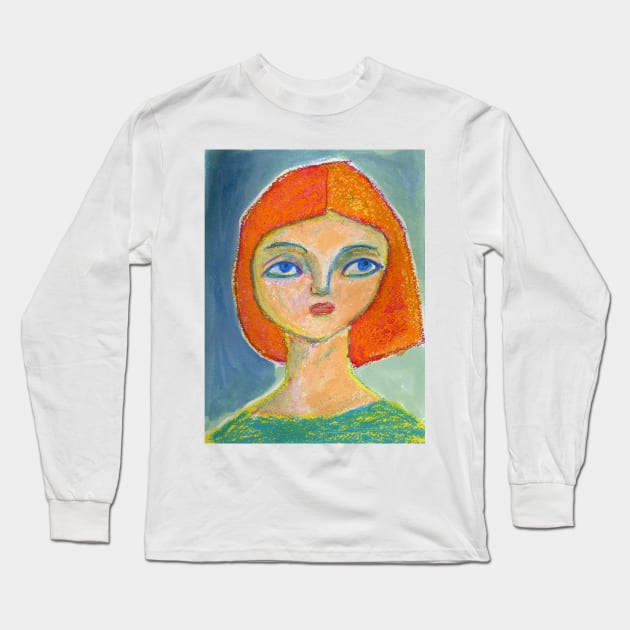 Colorful whimsical red haired girl Long Sleeve T-Shirt by Mokoosh